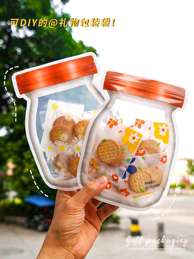Botella de Mason bolsa de sellado bolsas de embalaje de galletas dulces bolsas de embalaje de bocadillos bolsas de almacenamiento de plástico transparente