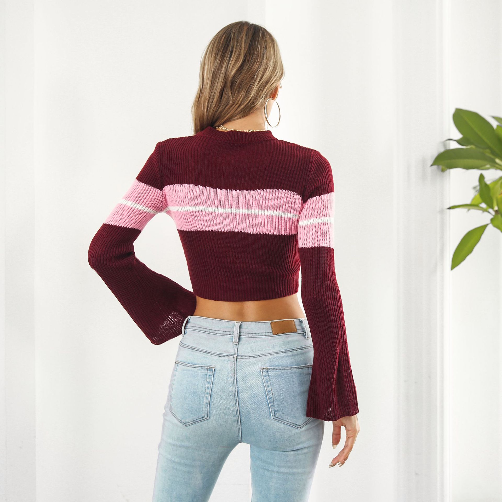 Striped Color Contrast Short Sweater Women Autumn Winter Long Sleeve Sweater Women Clothing 12 Striped Color Contrast Short Sweater Women Autumn Winter Long Sleeve Sweater Women Clothing