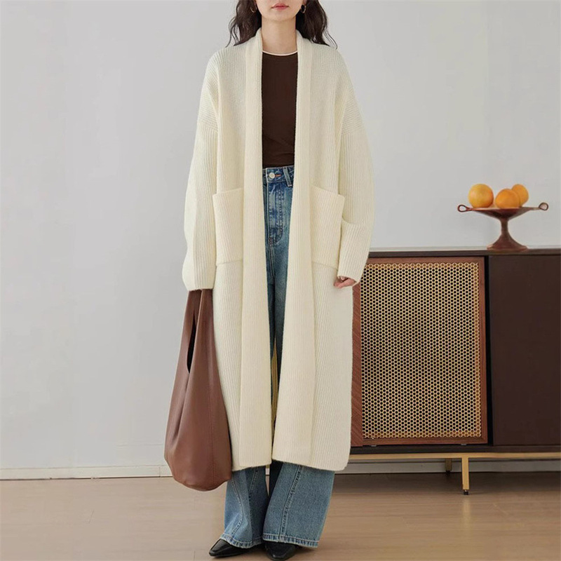 気質ロングセーターカーディガン婦人服 2025 新しい秋と冬の怠惰なスタイルルーズスリム膝上セータージャケット|undefined