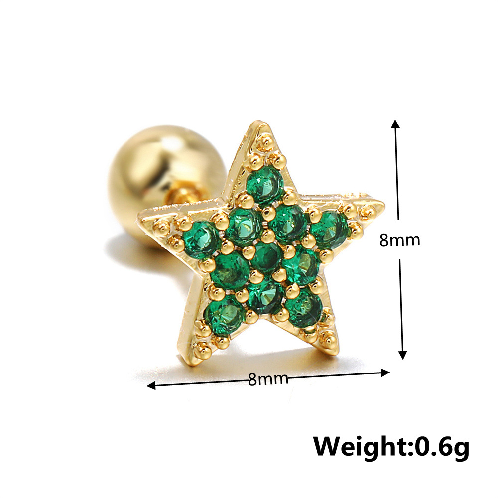 Moon Green Zircon Screw Ball Piercing Ear Bone Earring display picture 2