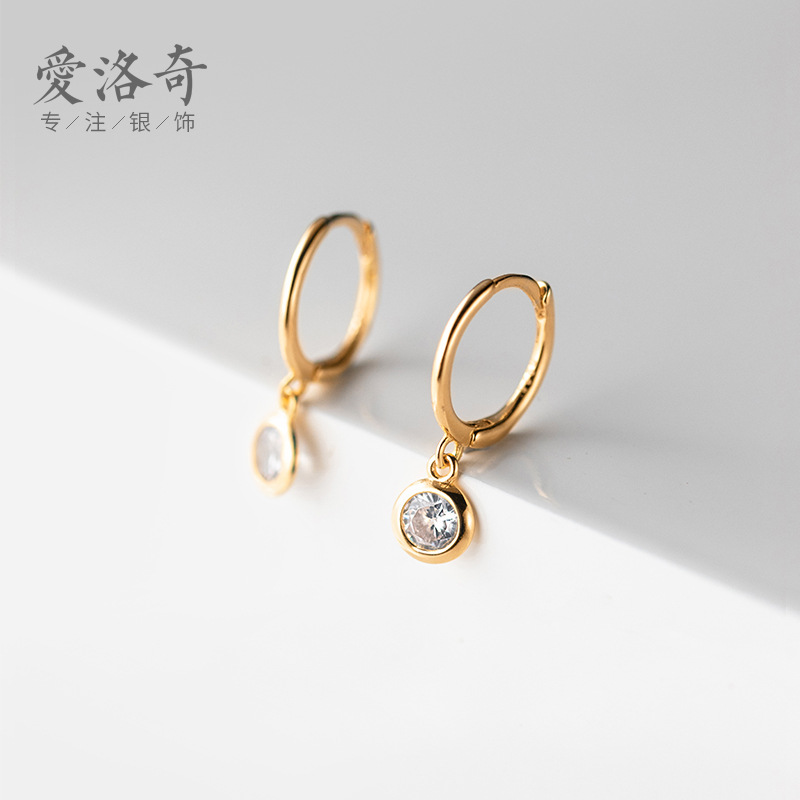 Eloch s925 plata perfiles de orejas redondas para mujeres estilo coreano de aire frío geometría simple diamantes pendientes joyas de orejas G8979