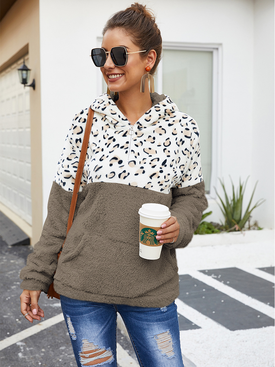 women s long-sleeved leopard pattern stitching hoodie nihaostyles clothing wholesale NSAL73897