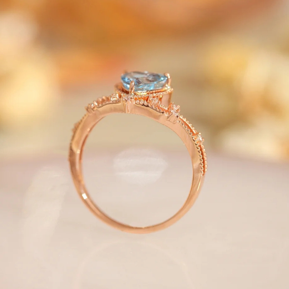 Tik Tok Live Stream Drainage Welfare Colored Gems Open Ring Ins Wind Saint Mary Topaz Blue Love Heart Ring For Women display picture 4