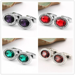 Unique oval-shaped men's fashion crystal cufflinks, French-style women's diamond-accented elegant cufflinks, gift