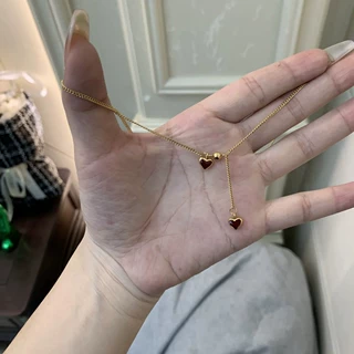 新款法式酒红小爱心流苏锁骨链时尚气质高级感纯铜可调节项链女