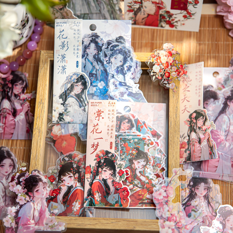 Papel Sr. Guofeng paquete de pegatinas de flores quieren ser serie de pegatinas de figuras antiguas pegatinas de material de decoración
