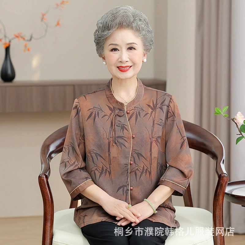 Летнее платье пожилая мама рубашка с круглым вырезом