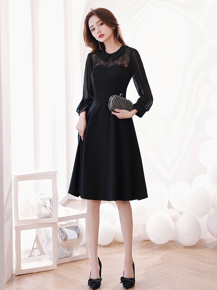 Vestido de noche negro para las mujeres, señoras pequeñas, estilo francés hepburn adelgazamiento cumpleaños vestido de fiesta