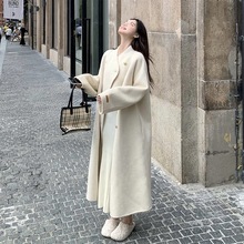 秋冬中长款气质双面绒毛呢外套女灰色立领韩系小个子呢子大衣