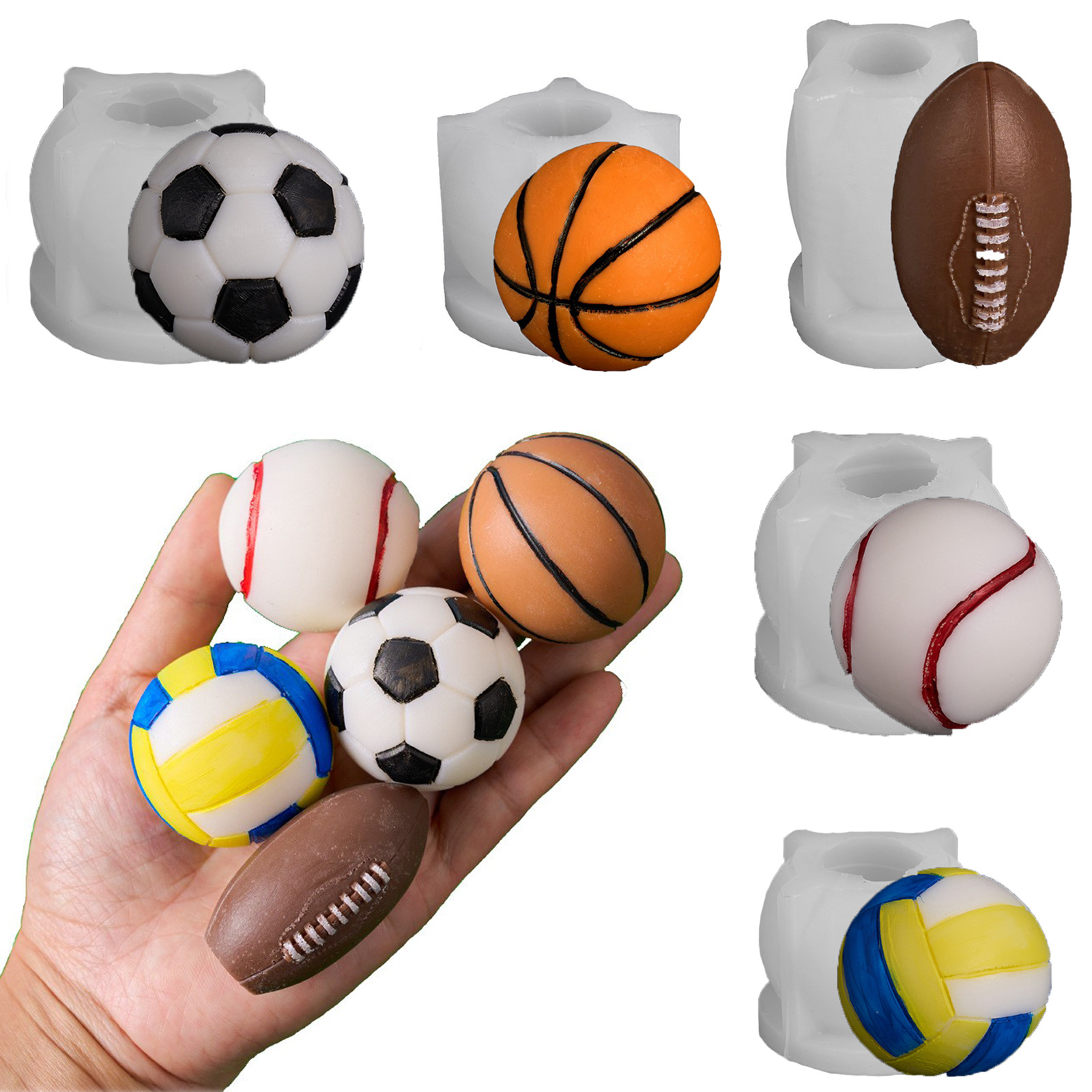 Football Basketball Baseball Volleyball Rugby Scented Candle Silicone Mold Handmade Soap DIY Birthday Cake Ornaments