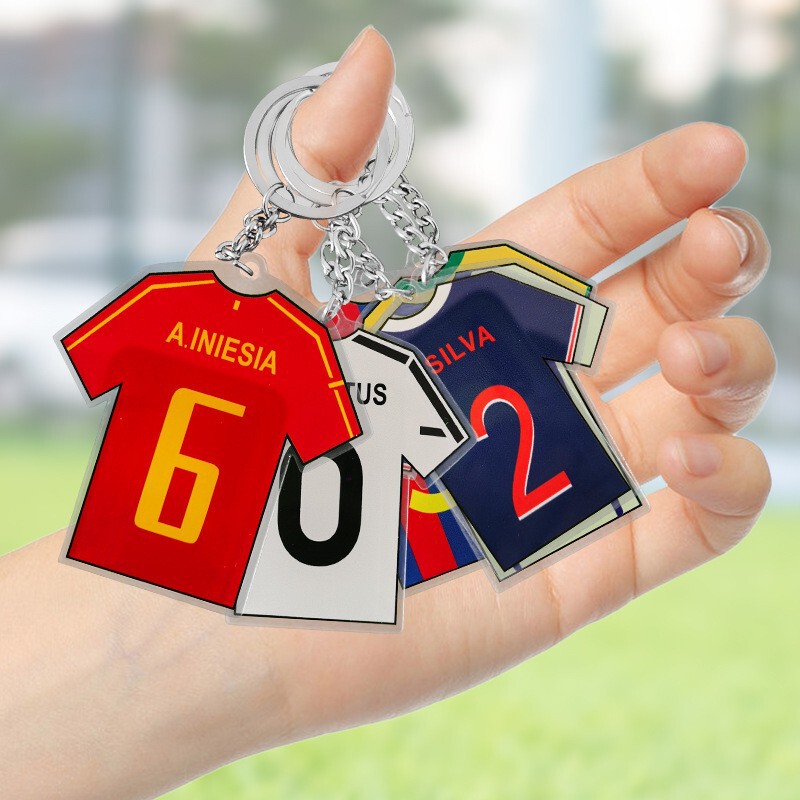 Cross-Border New Acrylic Jersey Keychain Football Pendant Number Plate Decoration Celebrity Badge Versatile Car Key