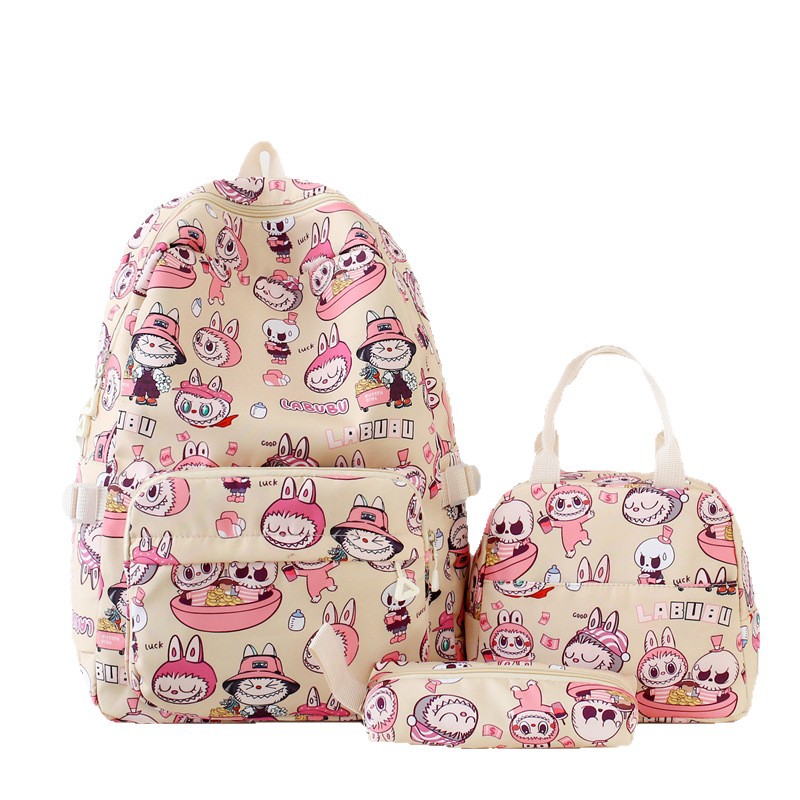 60676跨境labubu双肩背包学生大容量书包三件套便携手提包