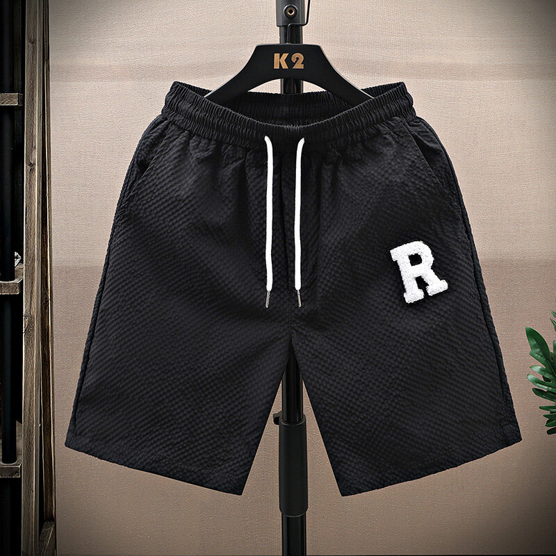 Men's Summer Sports Shorts Loose Stretch Elastic Waistband Five Point Casual Beach Pants Mid Waist Drawstring_viptrois.com