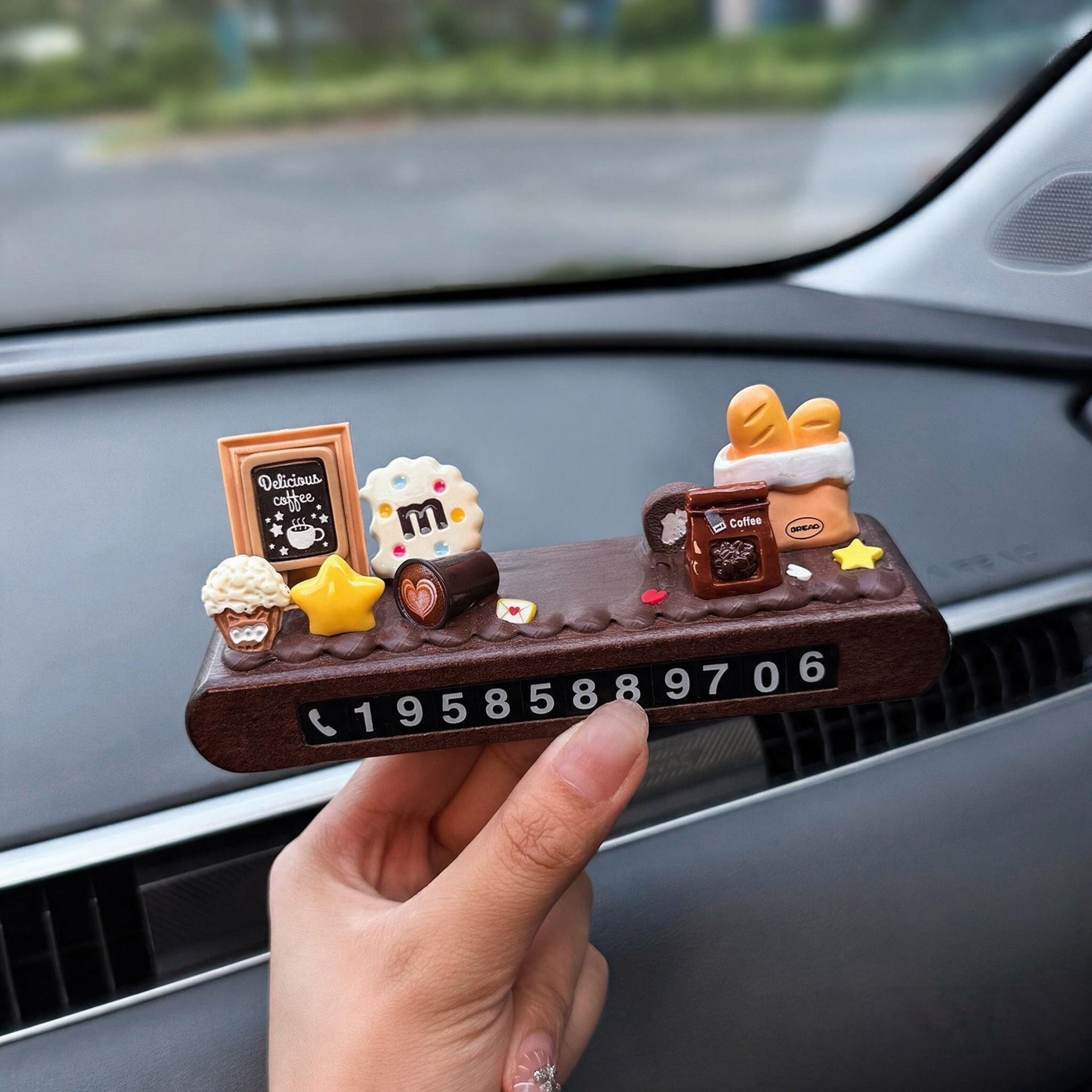 Handmade DIY Cream Car Temporary Parking Number Plate Car Decoration Moving Phone Plate with Doll Material Kit