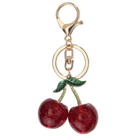 跨境爆款学生可爱樱桃钥匙扣珍珠装饰手机链防丢挂件汽车包包挂饰