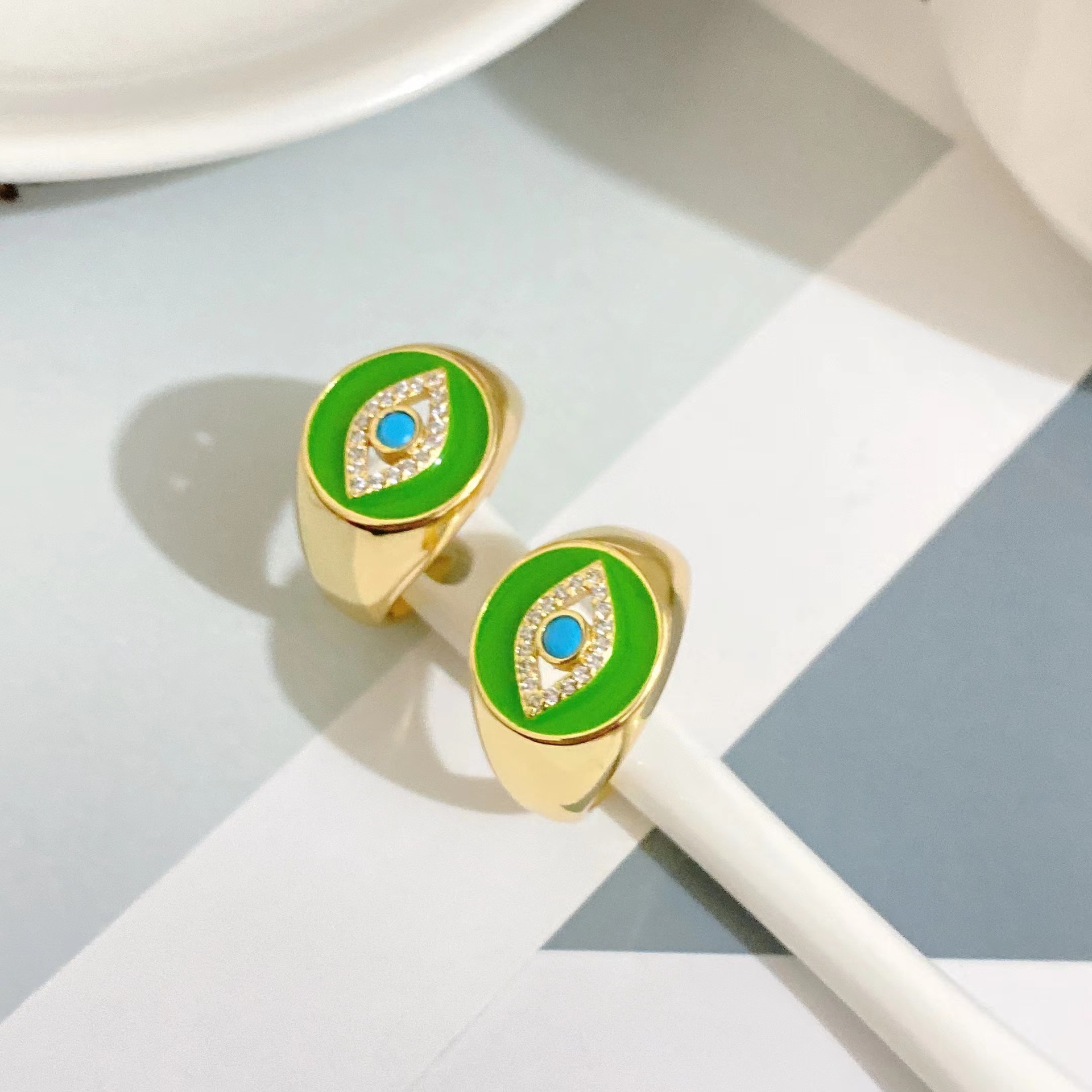 new copper-plated 18k gold eye drop oil micro-encrusted diamond open ring