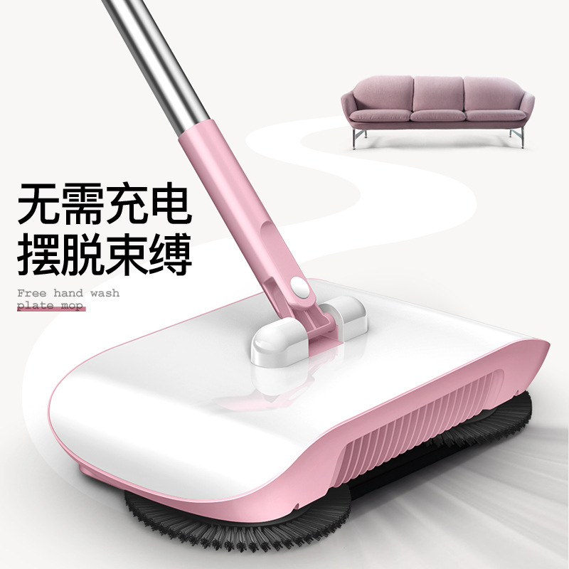 Hand-Push Sweeper Set for Home Use with Stainless Steel Broom and Mop, Includes Dustpan and Brush for Sweeping and Dust Removal