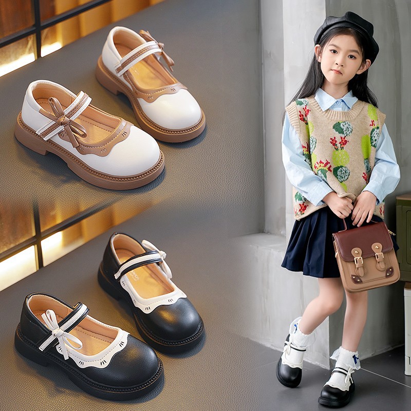 Zapatos de princesa para niñas Otoño 2025 Nueva moda Boknot Zapatos individuales Zapatos de cuero de suela blanda Zapatos de guisantes para niños Tendencia image 1