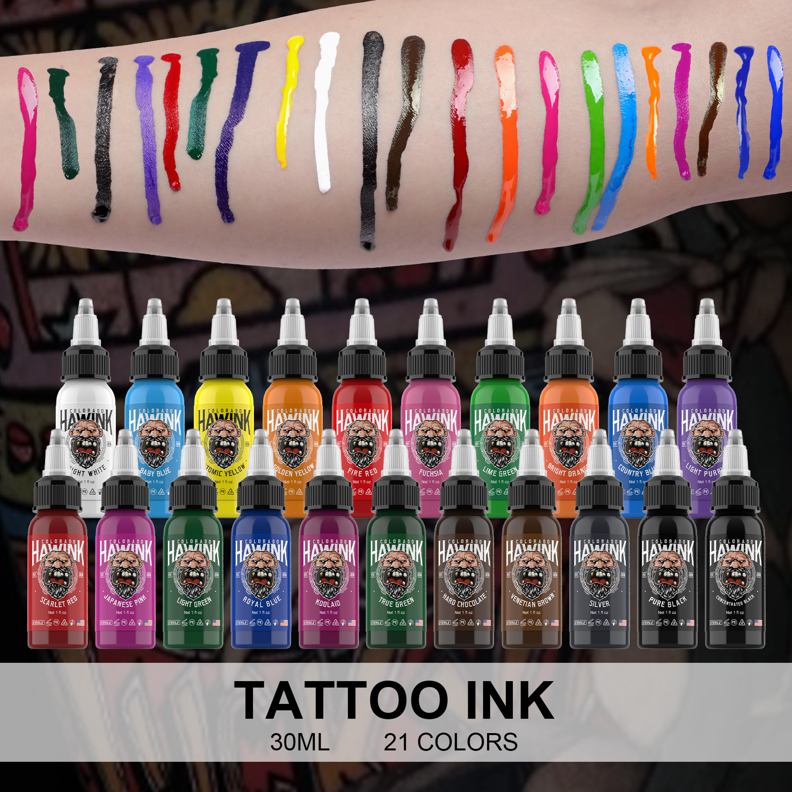 Hawink Tattoo Tinture Set 30ml Tintura de tatuaje REACH Color Tattoo Ink Set Equipos de tatuaje