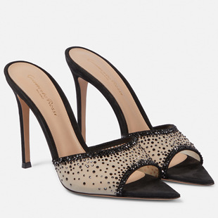 Cross-Border Foreign Trade Stiletto Heel Rhinestone High-Heeled Slippers Pointed Toe Open Toe Slip-On High-Heeled Sandals Fashionable European and American Style Versatile