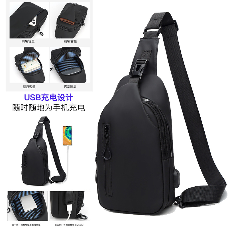 Cross-Border New Style Chest Bag for Men, Men's Waterproof Crossbody Bag, Single Shoulder Bag with USB Charging, Cross-Border Trend
