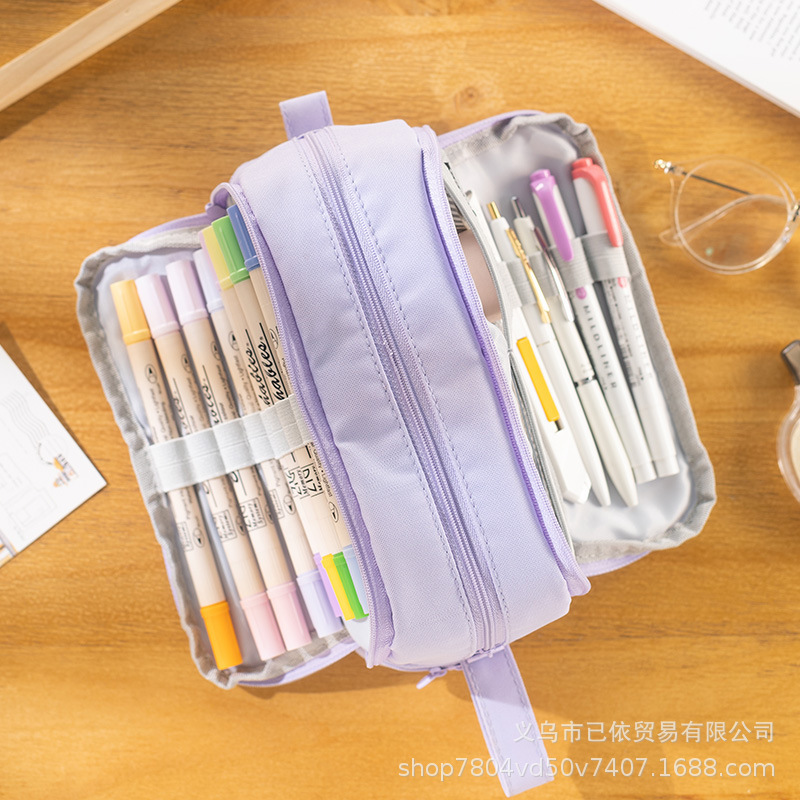 大容量鉛筆ケース4つの仕切り、筆袋はジッパー付き携帯ハンドル、小学生の筆袋文房具収納袋|undefined