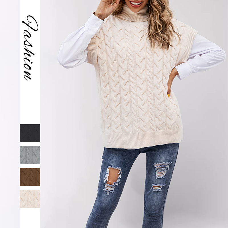 Suéter de punto sin mangas con cuello alto y cordones, estilo holgado, para mujer, moda transfronteriza de comercio exterior Amazon, otoño-invierno 2026 image 1