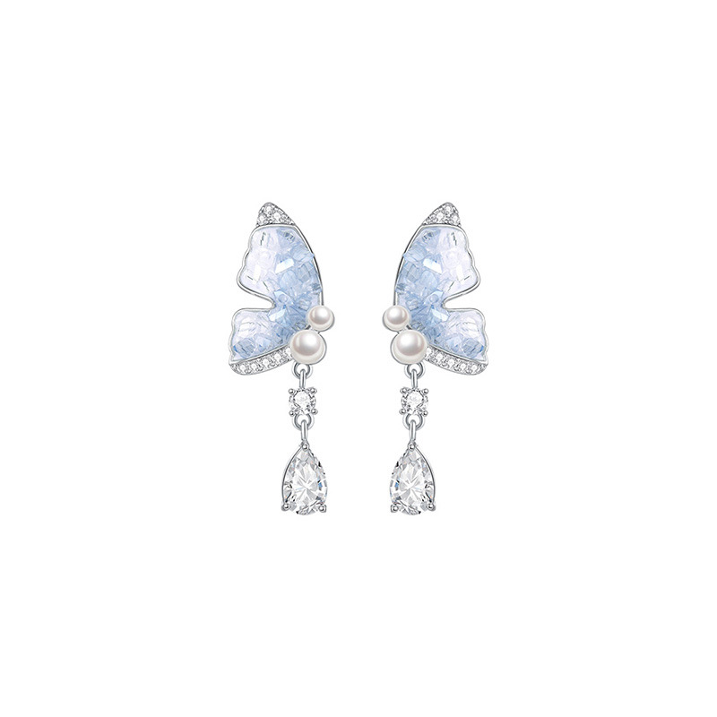 Ice Crystal Butterfly Pearl For Women 2024 New Popular Style Stud High-End 925 Silver Needle Earrings_voghion.com