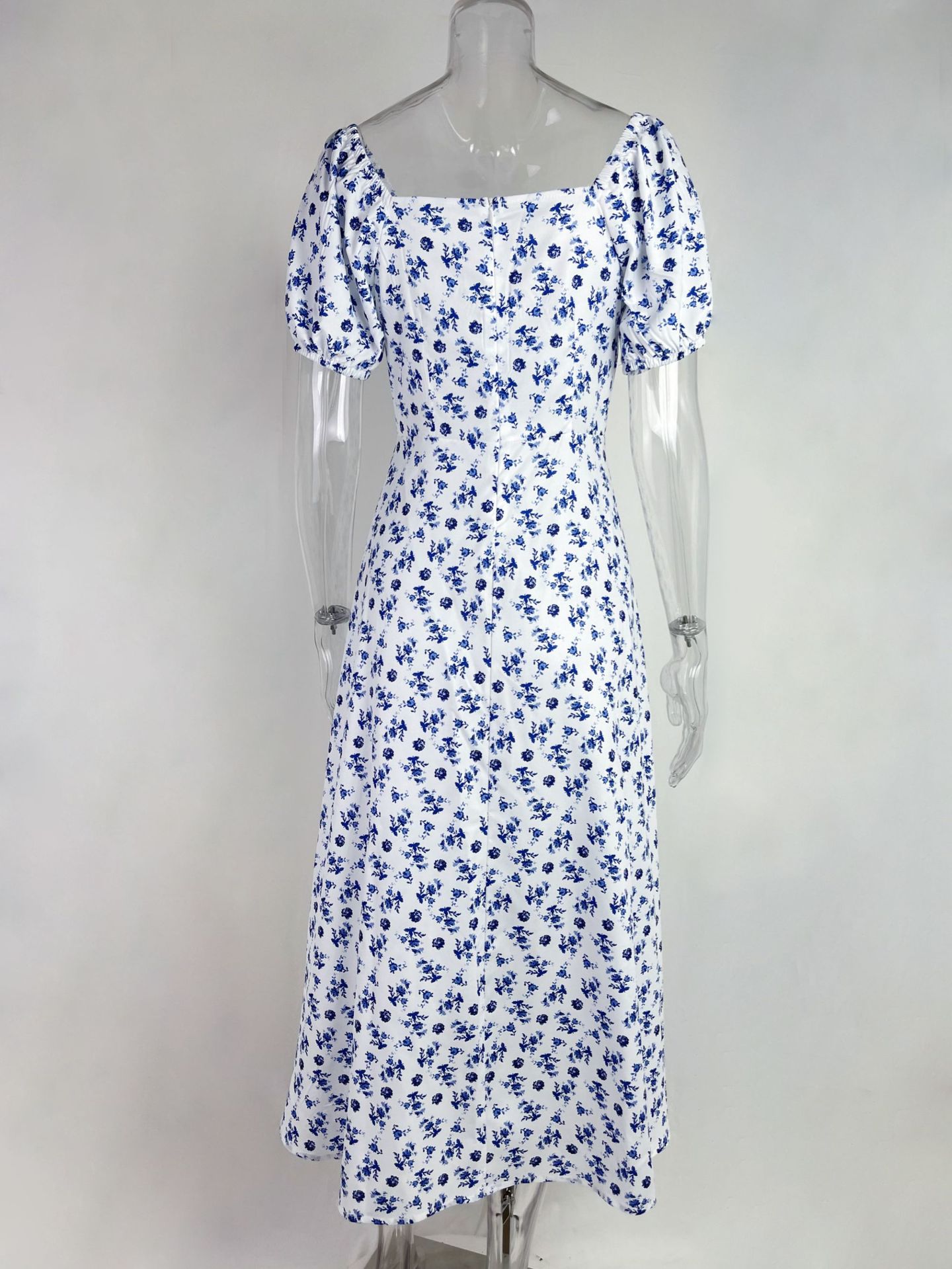 Blumenkleid Mit Puffärmeln Und Bindegürtel Für Damen Commuting_voghion.com