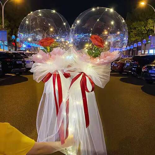 Internet celebrity bobo ball rose with light, glowing fire, confession gift, balloon flower material package, floor push stall
