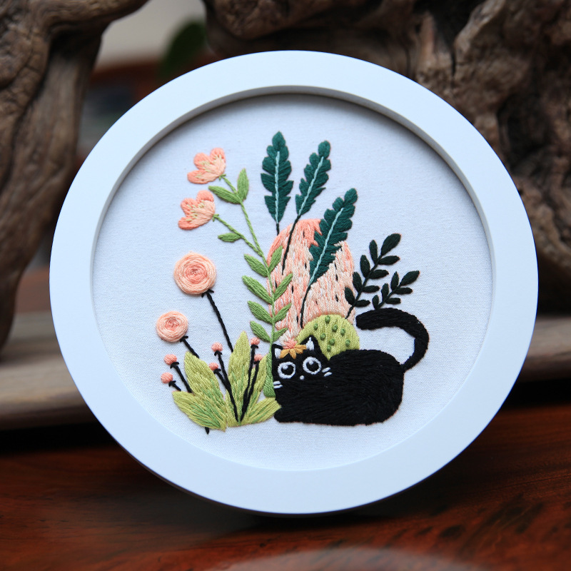 Bordado DIY material paquete gato colgante pintura hecha a mano dibujos animados gato negro creativo pintura Lu bordado escuela regalo novato Kit