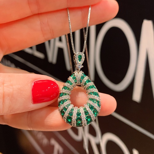 Vivian Jewels Women's Earrings Rhinestones Version European and American Stud Earrings with Fake Emerald Pendant Earring Set