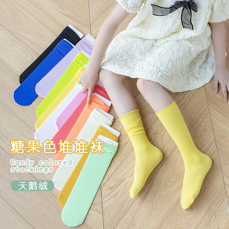 夏薄い子供のドーパミンアイスソックス日本 jk 多用途ストレートパイルソックス女の子キャンディーカラーストッキング
