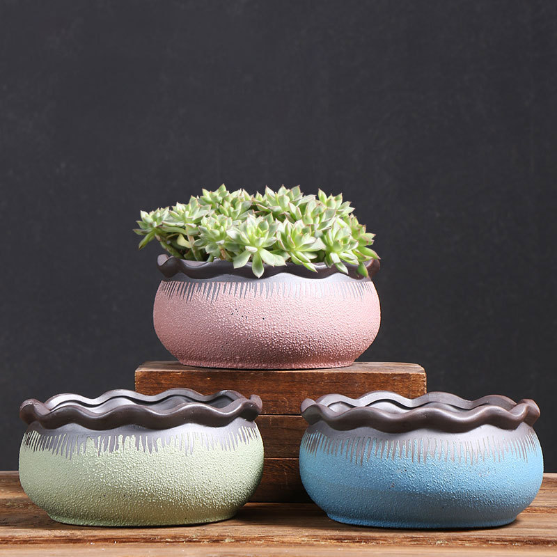 Ola boca plato suculenta maceta de cerámica hogar grande y pequeño arcilla especial carne planta olla fábrica directa al por mayor