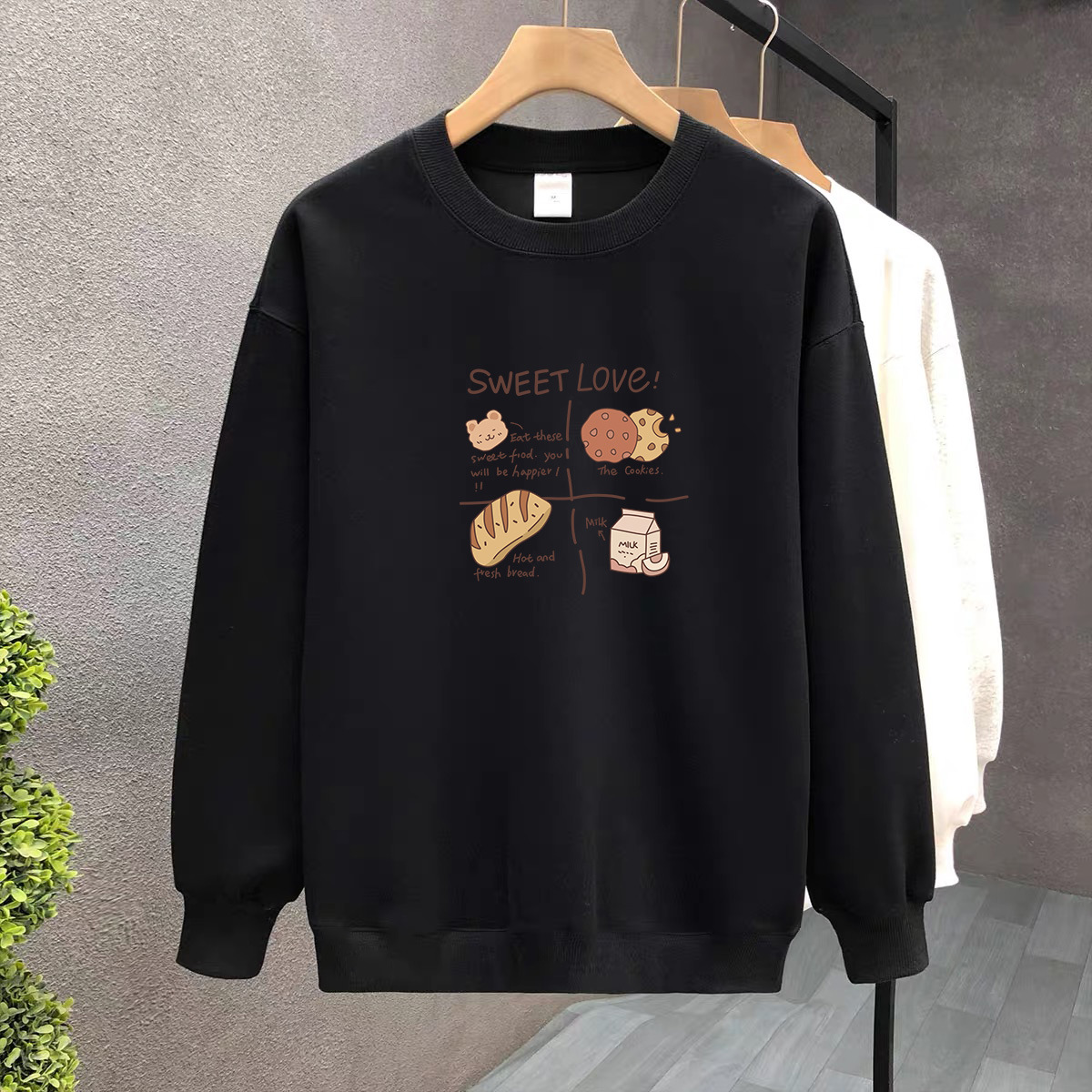 Suéter de algodón negro pesado de alta gama para mujeres 2025 otoño y invierno nuevo estilo europeo y americano camiseta de manga larga fondo suéter de estudiante