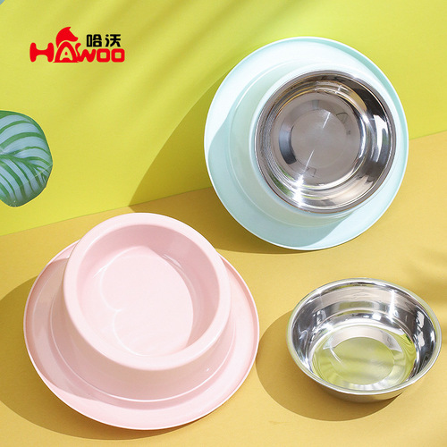 Tilted hat-shaped cat bowl wholesale ins style stainless steel neck protector anti-tip plastic feeding bowl water bowl cat basin