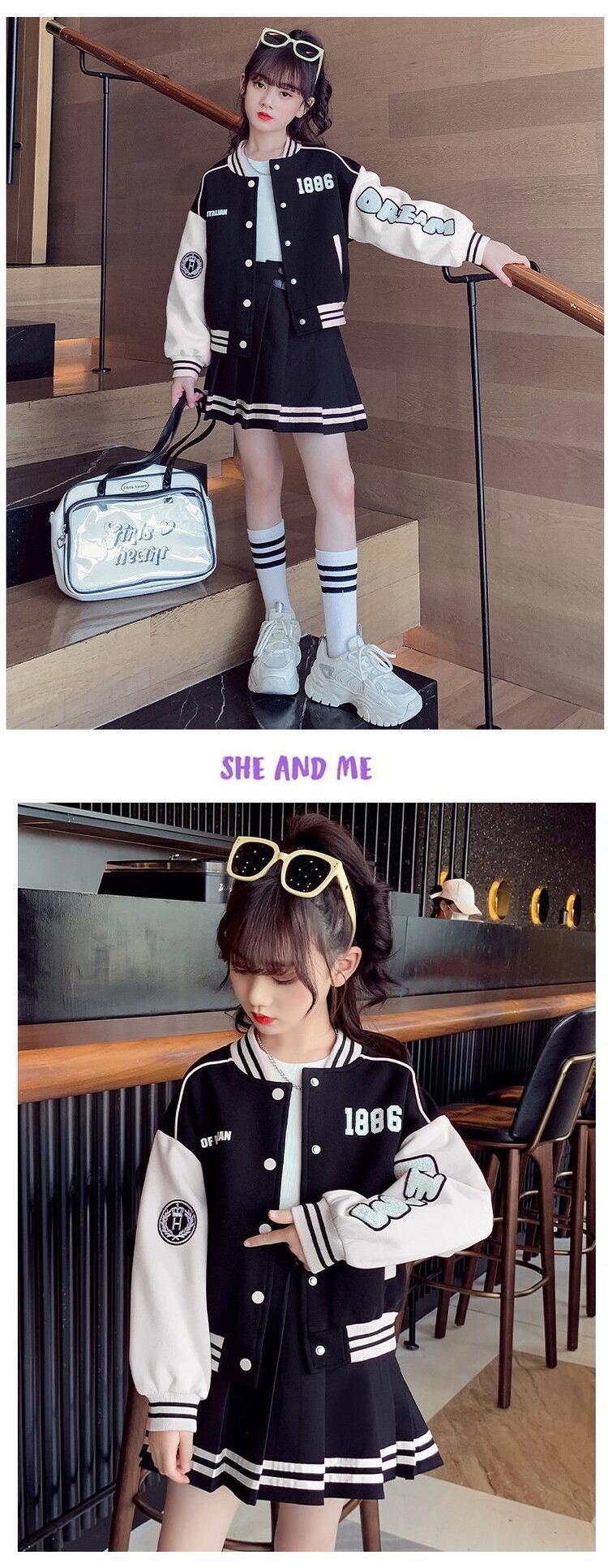 Mädchen-Frühlings- und Herbst-Sportset 2023, neue koreanische Version, Internet-Promi-Baseballjacke, Faltenrock, Kinder_voghion.com