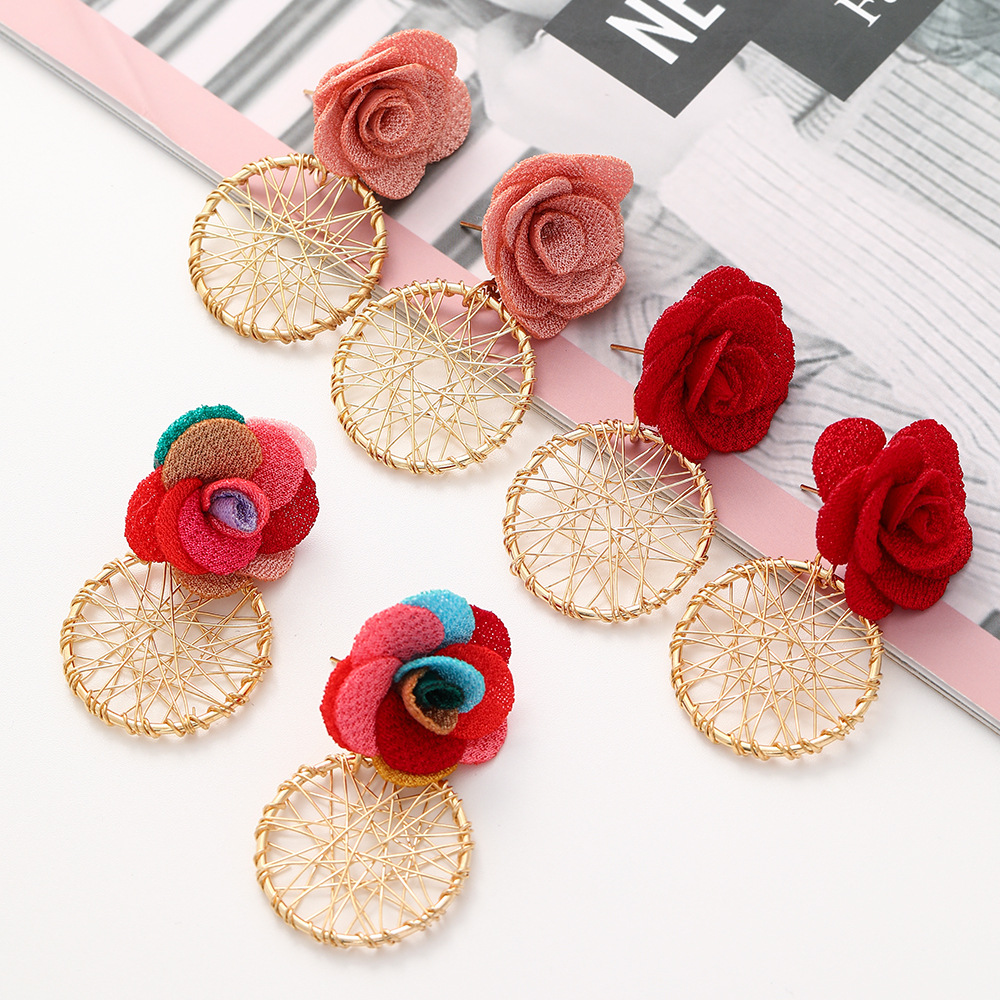 New Fashion Multi-layer Chiffon Cloth Lace Flower Earrings display picture 9