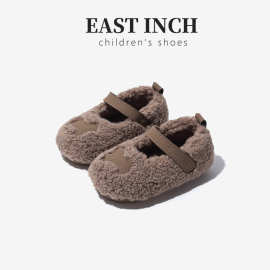 女童简约时尚加绒加厚棉鞋冬季2023新款女宝宝保暖毛毛鞋小童鞋子