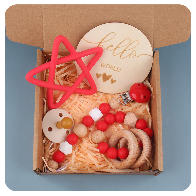 Nuevos bebés dibujos animados de silicona pentagonal serie de Navidad creativa bebé tetina cadena de cinco piezas set