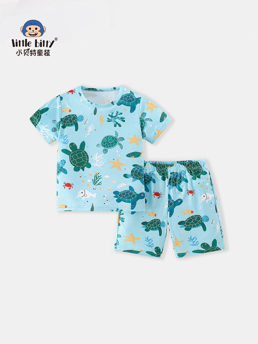 2025 summer new children's short-sleeved shorts suit fresh trend two-piece clothing marine children