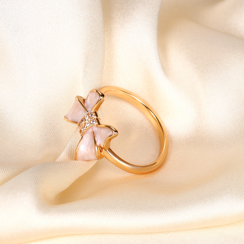 Fashion Bow Knot Copper Inlay Shell Zircon Rings