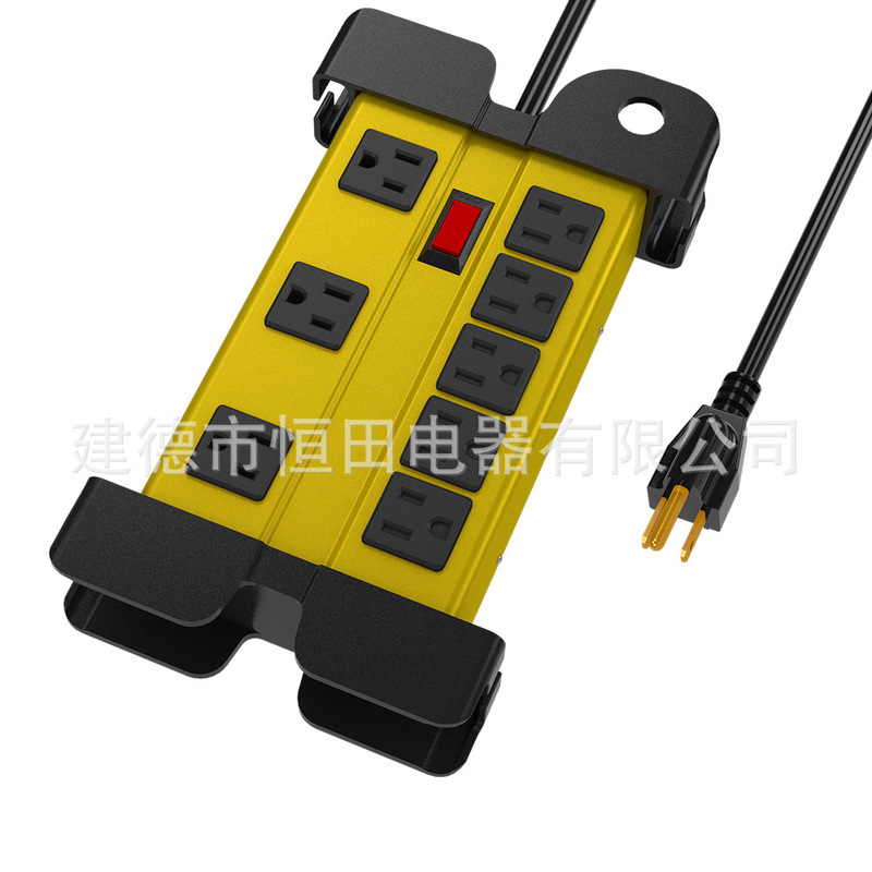 8-Hole Industrial Power Strip with Wired American Standard Socket Board, Metal Iron Shell with Surge Protection