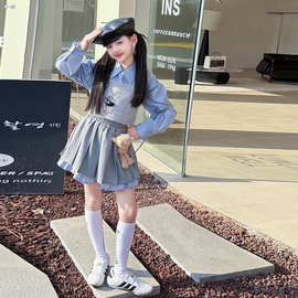 女大童学院风条纹衬衫马甲百褶裙三件套2026春秋新款jk针织衫可爱