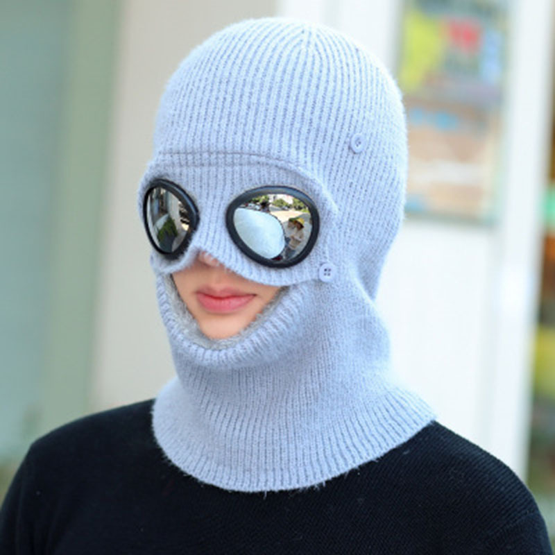 New Winter Men's Rabbit Hair Korean Edition Plush Pullover Ear Protection Glasses Cycling Neck Integrated Warmth Hat_voghion.com