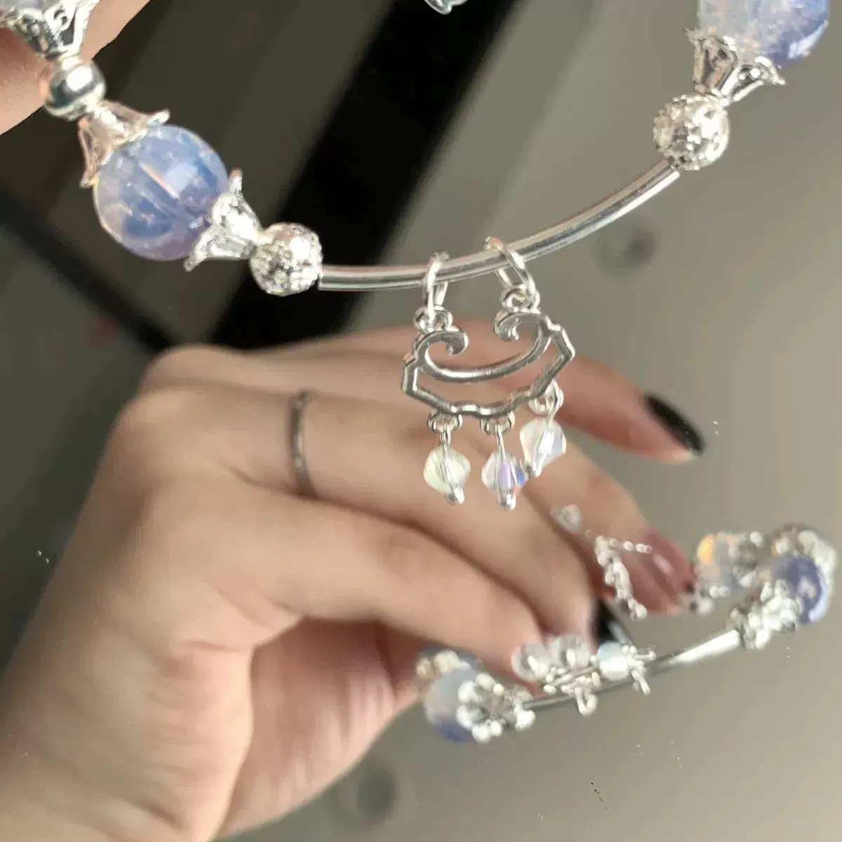 Blue cute bracelet handmade, genuine pendant, accessory