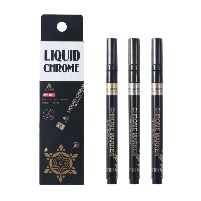 Cromo pintura pluma modelo pintura pluma embalaje independiente galvanoplastia oro y plata cobre pintura pluma espejo pintura marcador