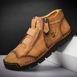 New Men's Casual Shoes Korean Style Fashionable Leather Shoes Men's Breathable High-top Outdoor Travel Men's Shoes Foreign Trade Single-layer Shoes