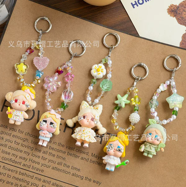 Cross-border best-selling Pop Mart series phone chains, bag pendants, glass bead keychains, versatile live-streaming beaded accessories