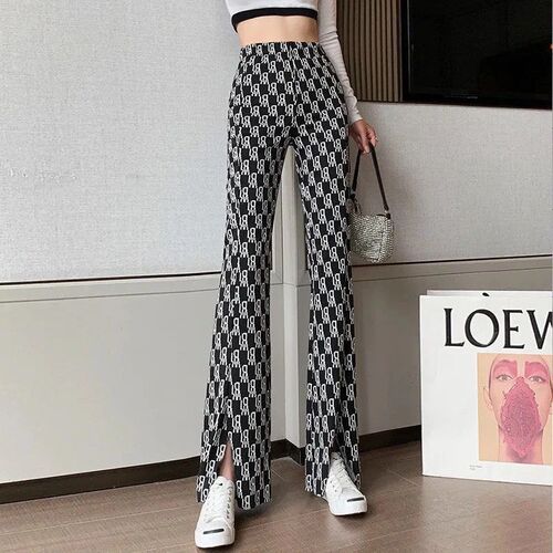 New style split casual pants, women's letters, high waist, slimming, falling, ice silk, wide-leg pants, fashionable spring and summer ins pants